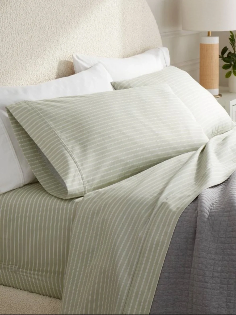 Classic Stripe Green Cotton Sheet Set - Unbranded